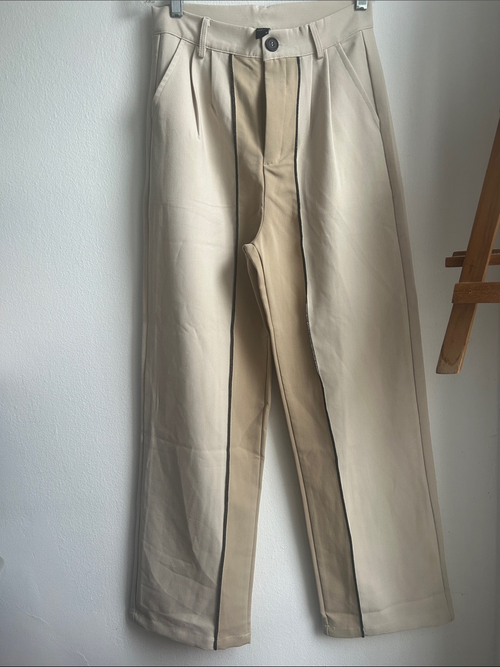 Cider Beige Two-Tone Pleated Chinos